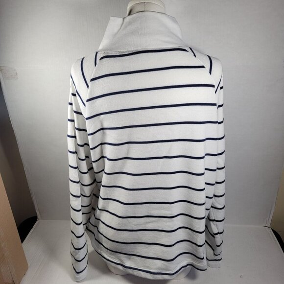 J.Crew Women White Navy Stripe Button Neck Long Sleeve Cotton Blend Tunic Size L - Picture 9 of 10
